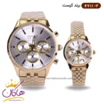 ساعت ست کرست فلزی طلایی فول دیت مدل crest 6711/2