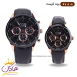ساعت کرست ست بند چرمی مشکی فول دیت 6711/8
