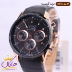 ساعت کرست ست بند چرمی مشکی فول دیت 6711/8 - Image 2