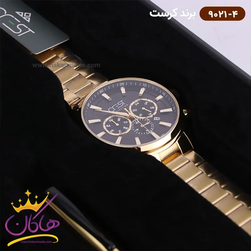 crest-watch-code-9020.4-1.webp ساعت کرست مردانه استیل طلایی دو زمانه مدل 9021/4 - Image 1