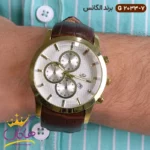 ساعت الگانس مردانه بند چرمی صفحه سفید G2033/7 - Image 2