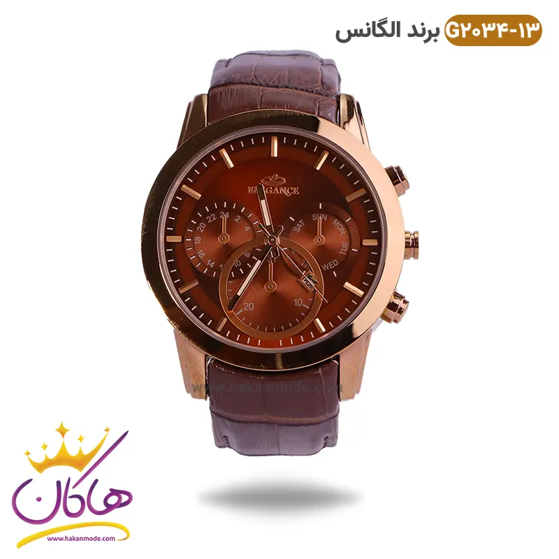 eleganse-watch-code-G2034.13-1.webp ساعت الگانس مردانه بند چرمی مدل G2034 قهوه ای - Image 1