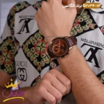 ساعت الگانس مردانه بند چرمی مدل G2034 قهوه ای - Image 3