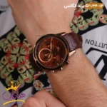 ساعت الگانس مردانه بند چرمی مدل G2034 قهوه ای - Image 2