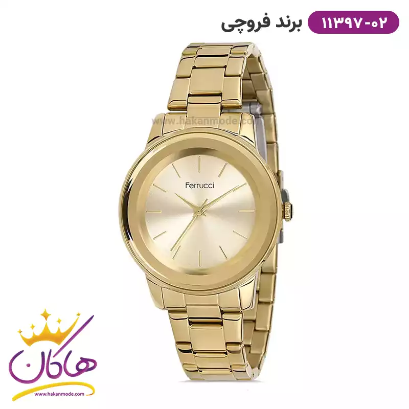 ferruchi-watch-code-11397.21.webp ساعت مچی زنانه فلزی فروچی تمام طلایی 11397M.02 - Image 1