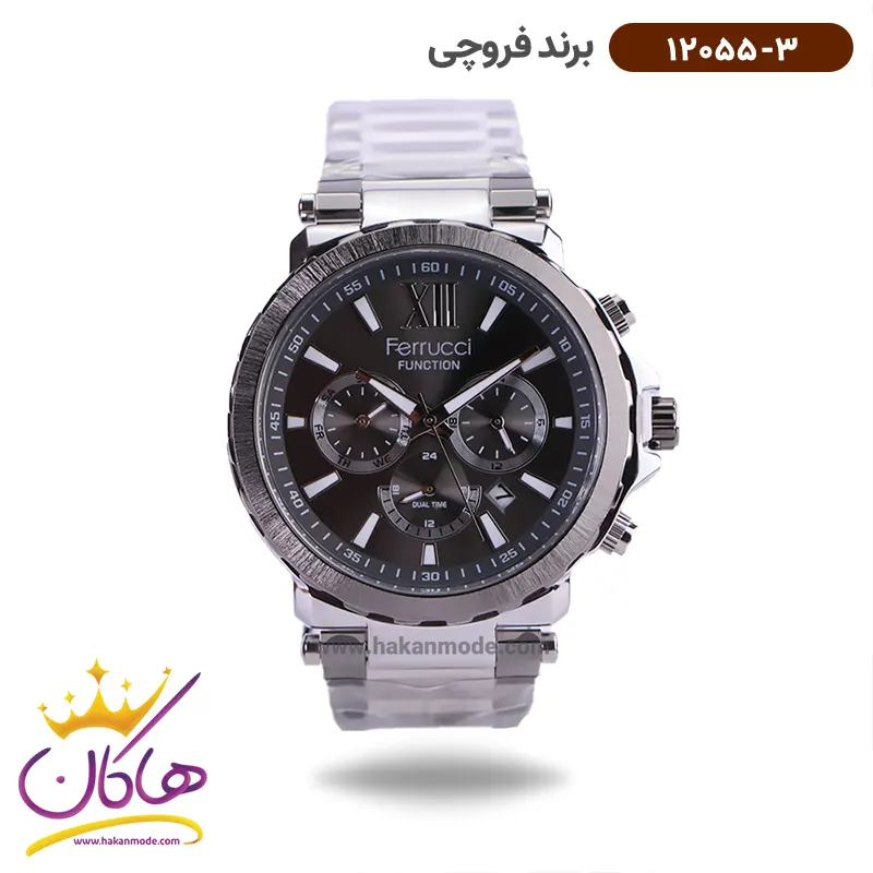 frucci-bernd-watch-code-12055.3-1.webp ساعت فروچی مردانه فلزی نقره ای صفحه طوسی 12055/3 - Image 1