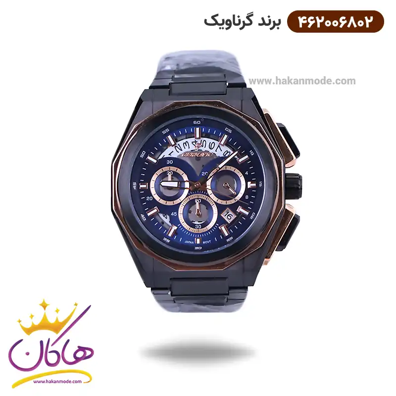 gernavic-watch-code-4620068021.webp ساعت گرناویک مردانه فلزی مشکی رزگلد کرنوگراف 462006802 - Image 1