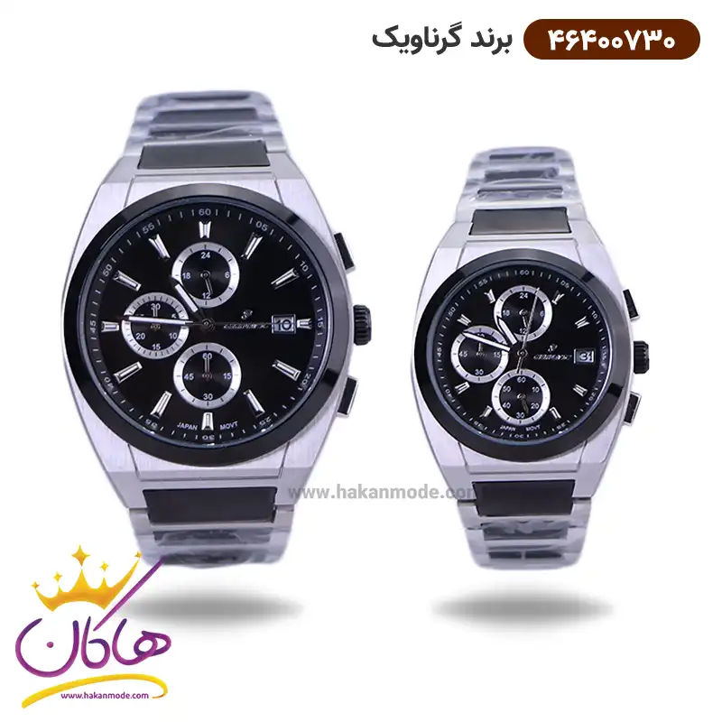 gernavic-watch-code-46400730set.webp ساعت گرناویک ست فلزی کرنوگراف نقره ای مشکی 464007302-464007301 - Image 1