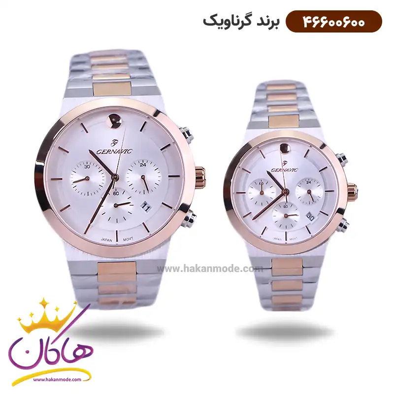 gernavic-watch-code-46600600set.webp ساعت گرناویک ست فلزی کرنوگراف نقره ای رزگلد 466006002-466006001 - Image 1