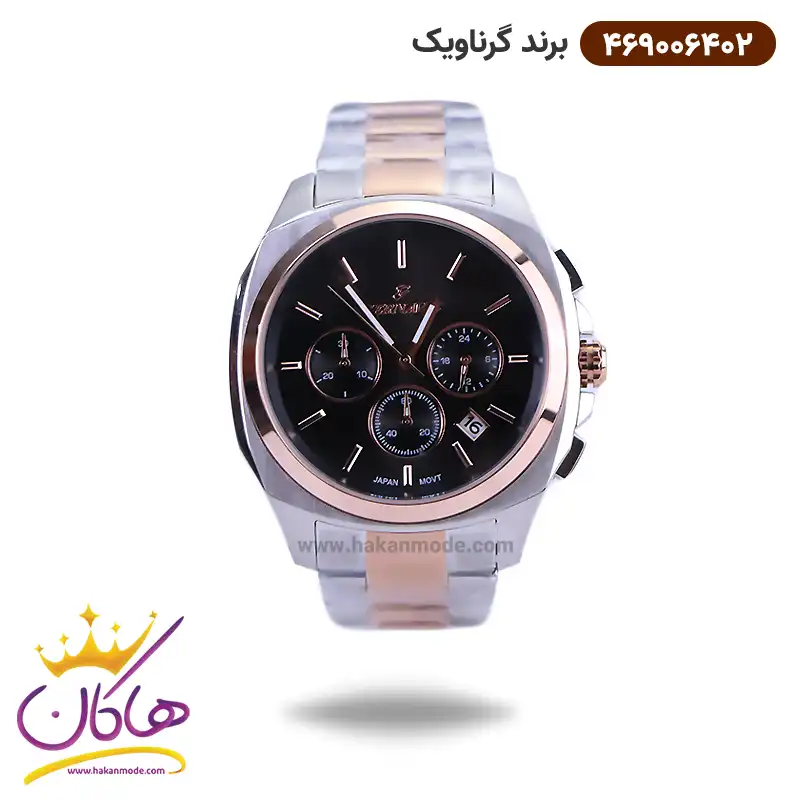 gernavic-watch-code-4690064021.webp ساعت گرناویک مردانه فلزی صفحه مشکی کرنوگراف 469006402 - Image 1