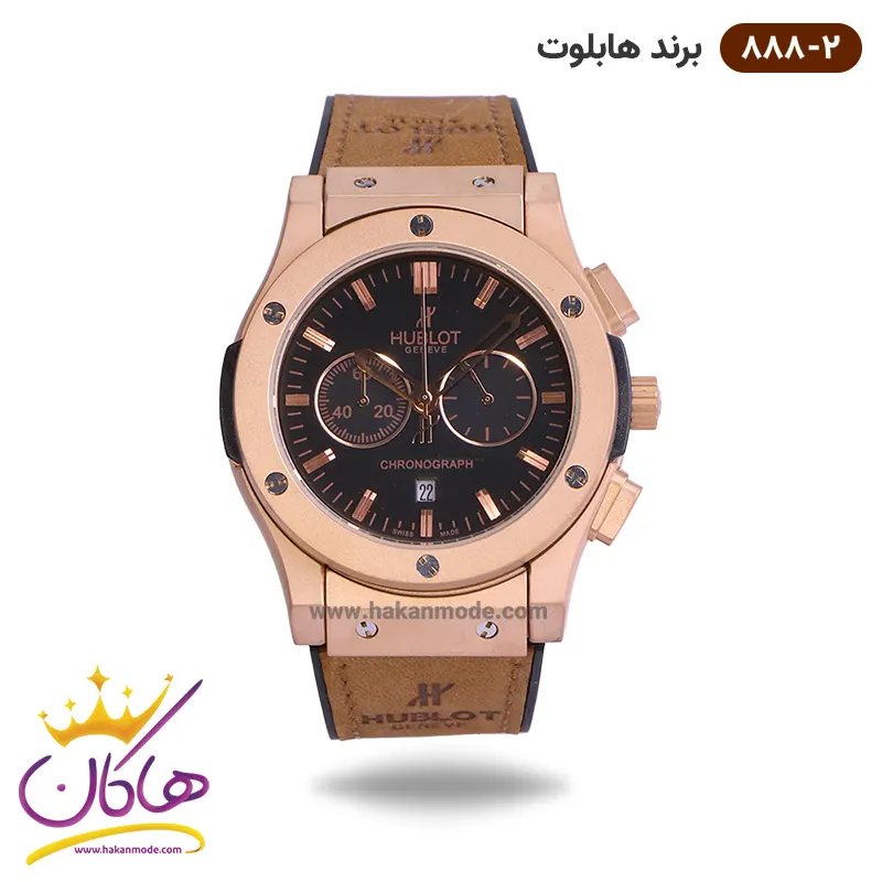 hablut-watch-code-888-2-1.webp ساعت هابلوت مردانه بند جیر قهوه ای کرنوگراف 888/2 - Image 1