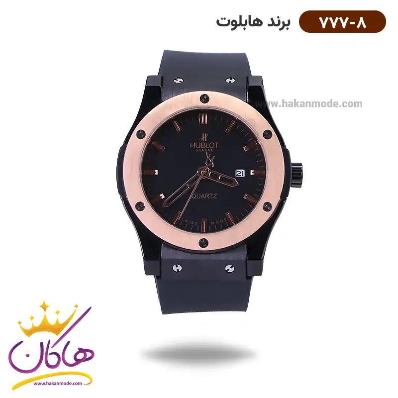 hublot-watch-code-777.81.webp ساعت هابلوت مردانه بند رابر قاب رزگلد 777/8 - Image 1