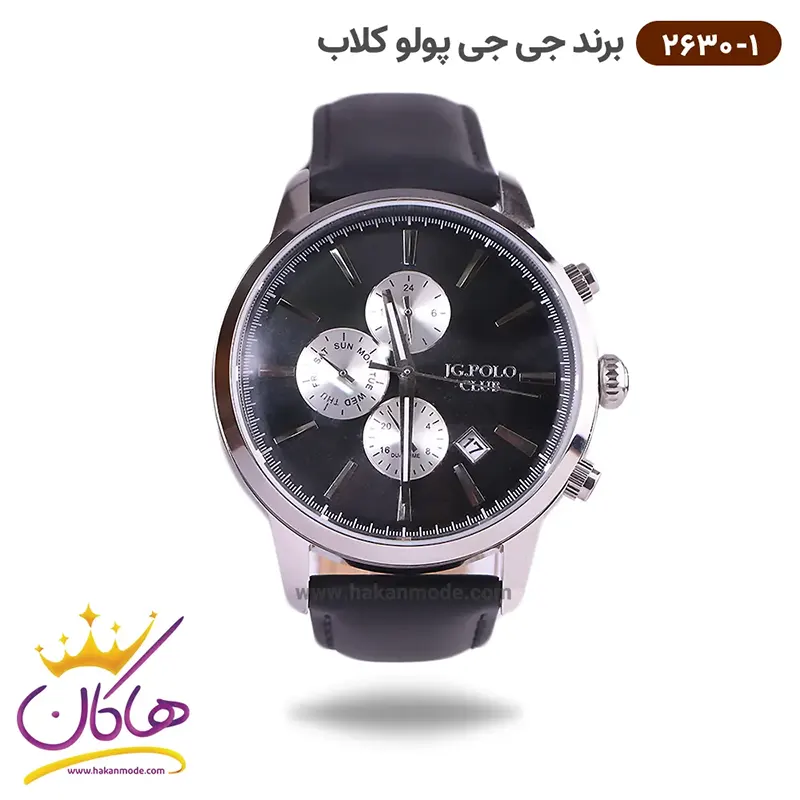 jGpoloclub-watch-code-2630.1-1.webp ساعت جی جی پولو مردانه بند چرمی مشکی 2630/1 - Image 1
