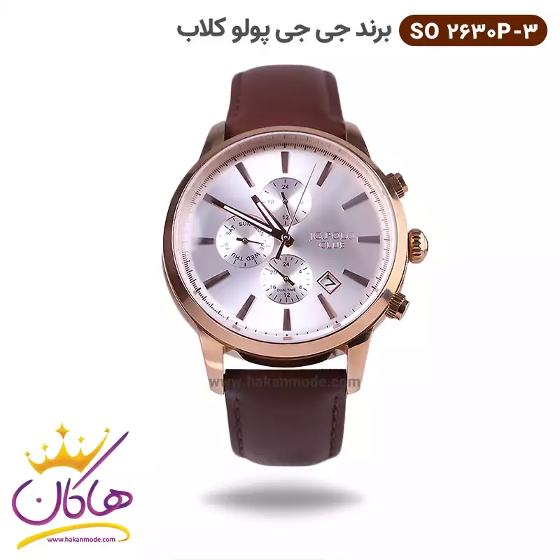 jg-polo-club-watch-code-SO-2630-P.31.webp ساعت مچی جی جی پولو مردانه بند چرمی 2630/3 سه موتوره - Image 1