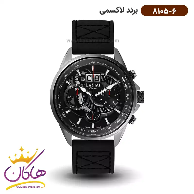 laxmi-watch-code-8105.61.webp ساعت مچی مردانه لاکسمی کرنوگراف مشکی مدل 6-8105 Laxmi - Image 1