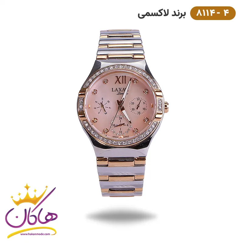 laxmi-watch-code-8114.4-1.webp ساعت لاکسمی زنانه رزگلد دور نگین مدل Laxmi 8114/4 - Image 1