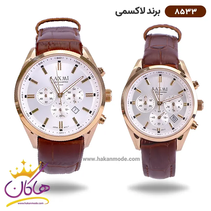 laxmi-watch-code-8533.8L-SET.webp ساعت مچی ست لاکسمی بند چرمی کرنوگراف 8533 - Image 1