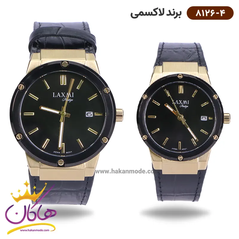 laxmi-watch-code-L-8126.4-SET.webp ساعت ست لاکسمی بند چرمی مشکی 8126/4 - Image 1