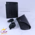 ست کیف چرم و عینک مردانه چرمسال مشکی 181/1 - Image 2