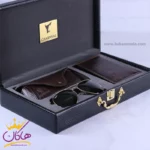 ست کیف چرم و عینک مردانه چرمسال قهوه ای 181/2