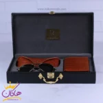 ست کیف چرم و عینک مردانه چرمسال عسلی 181/3 - Image 2