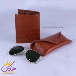 ست کیف چرم و عینک مردانه چرمسال عسلی 181/3 - Image 4