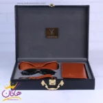 ست کیف کتی چرم و عینک مردانه چرمسال عسلی 180/3 - Image 6