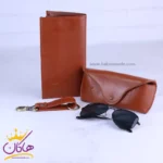 ست کیف کتی چرم و عینک مردانه چرمسال عسلی 180/3 - Image 2