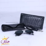 ست کیف کتی چرم و عینک مردانه چرمسال مشکی 182/1 - Image 2
