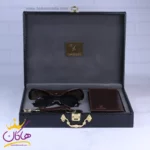 ست کیف کتی چرم و عینک مردانه چرمسال قهوه ای 180/2 - Image 5