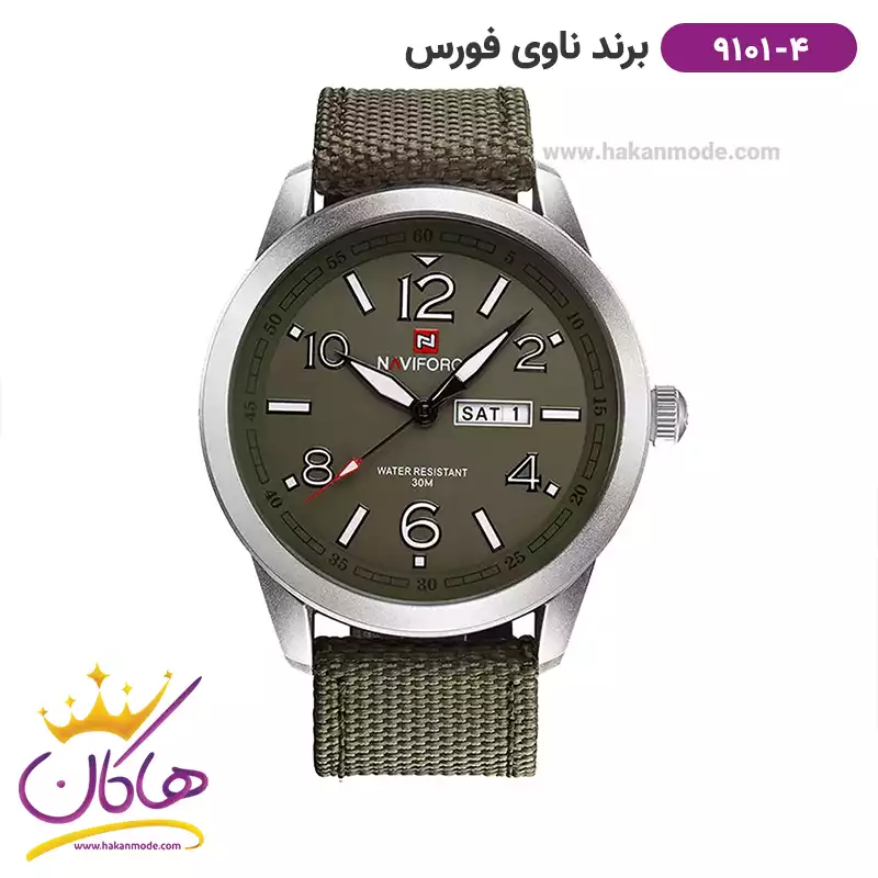 navi-force-watch-code-9101.41.webp ساعت مچی مردانه نیوی فورس بند برزنت سبز 9101/4 - Image 1
