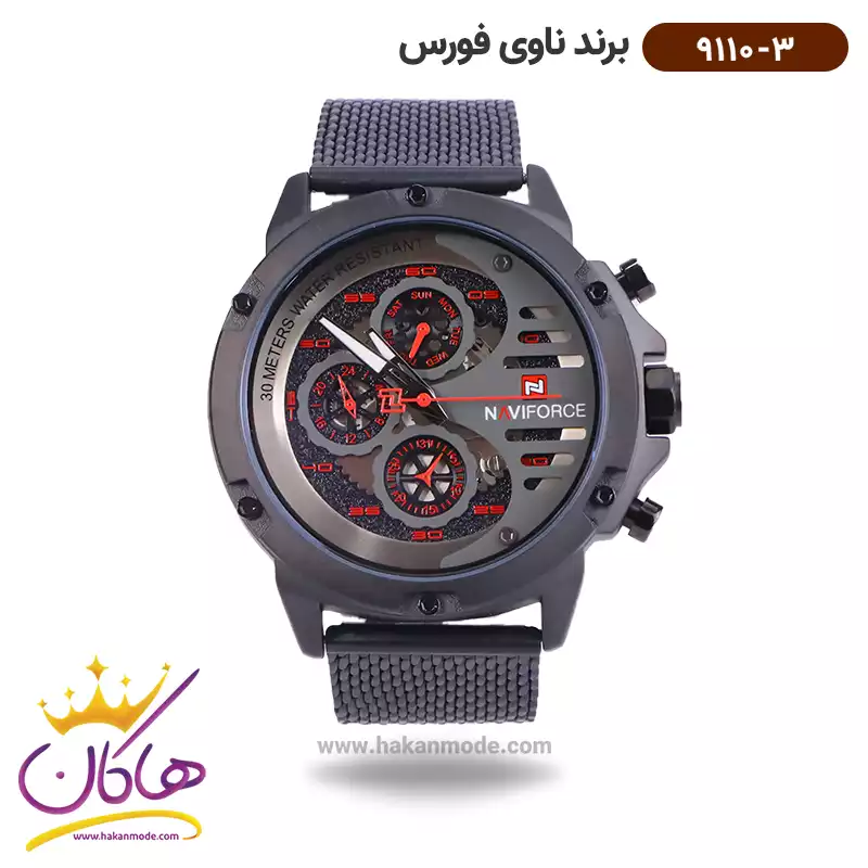 naviforce-watch-code-9110.31.webp ساعت نیوی فورس مردانه فلزی مشکی فول دیت کد 9110/3 - Image 1
