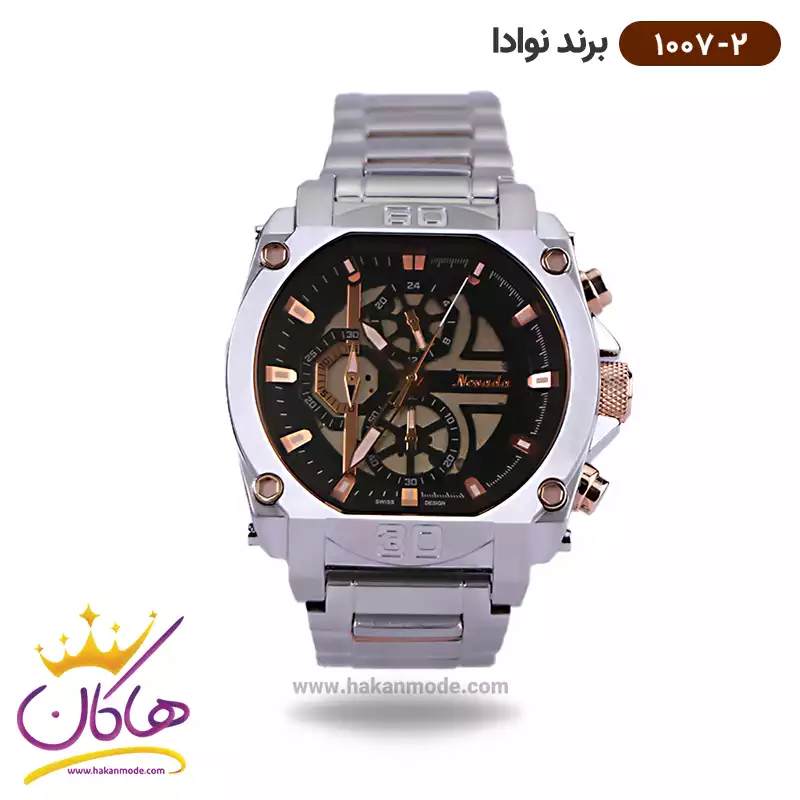 nevada-watch-code-1007.21.webp ساعت نوادا مردانه کرنوگراف نقره ای رز کد 1007/2 - Image 1