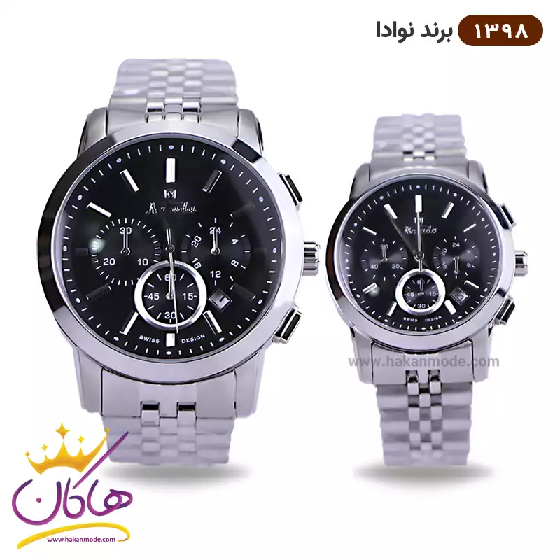 nevada-watch-code-1398-silverset.webp ساعت ست نوادا کورنوگراف فلزی کد 1398 - Image 1