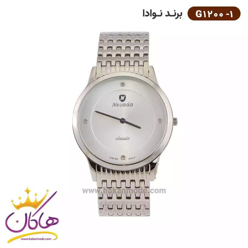 nevada-watch-code-G-1200.11.webp ساعت نیوادا نقره ای ایندکس نگین | Nevada G 1200/1 - Image 1