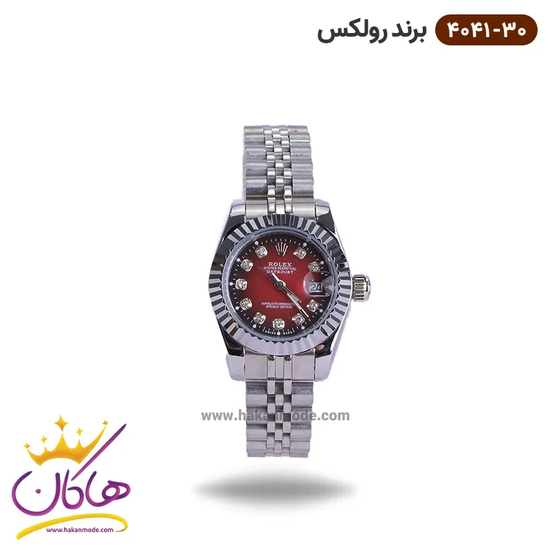 rolex-watch-code-4041.30-1.webp ساعت رولکس زنانه فلزی دیت جاست صفحه قرمز 4041/30 - Image 1