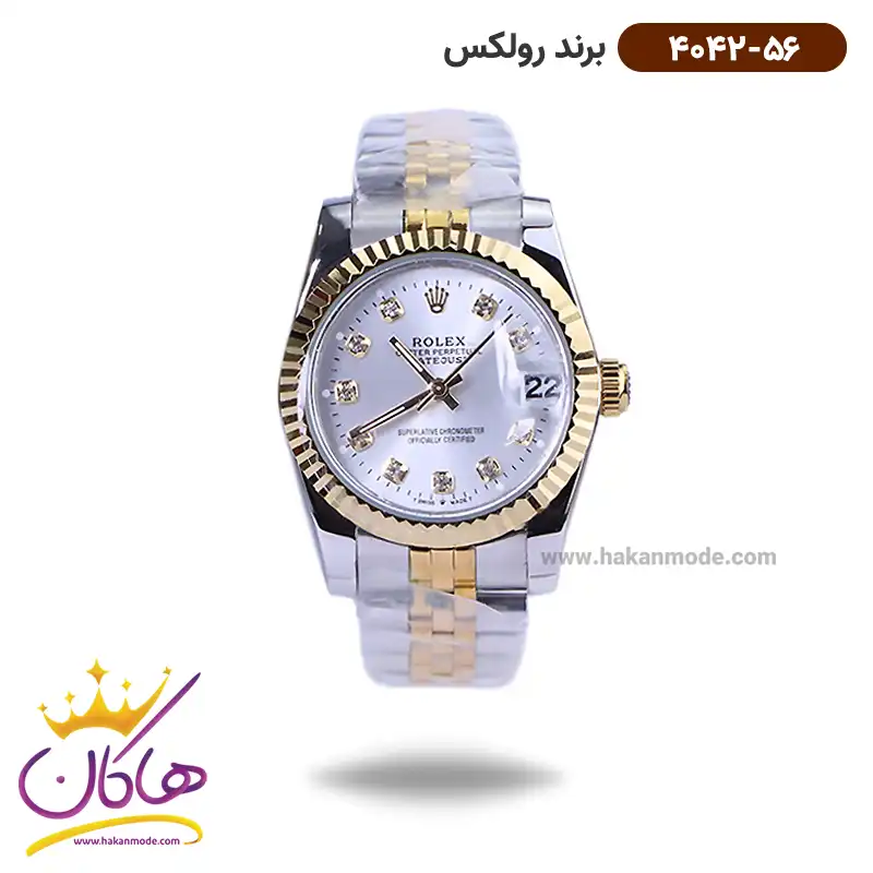 rolex-watch-code-4042.561.webp ساعت رولکس زنانه فلزی دیت جاست نقره ای طلایی 4042/56 - Image 1