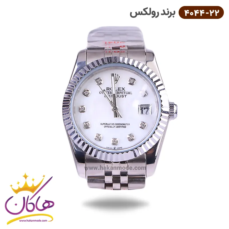 rolex-watch-code-4044.22-1.webp ساعت رولکس مردانه فلزی نقره ای صفحه سفید 4044/22 - Image 1