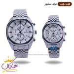 ساعت سنیور ست فلزی نقره ای صفحه سفید کرنوگراف 1015-1016
