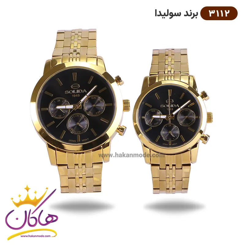 solida-watch-code-G-3112.3-SET.webp ساعت ست بند فلزی سولیدا طلایی کد 3112 - Image 1