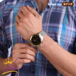 ساعت مچی ست سولیدا فلزی نقره ای طلایی صفحه مشکی کد 3114 - Image 5