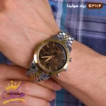 ساعت مچی ست سولیدا فلزی نقره ای طلایی صفحه مشکی کد 3114 - Image 2