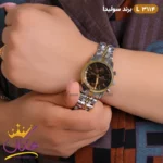 ساعت مچی ست سولیدا فلزی نقره ای طلایی صفحه مشکی کد 3114 - Image 7