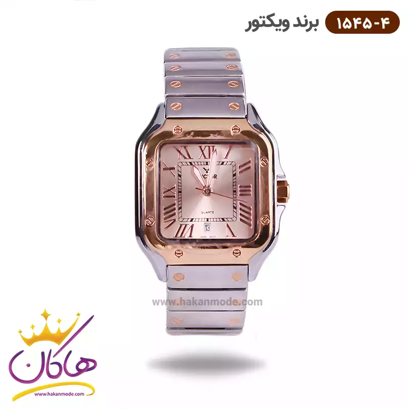 victor-watch-code-1545.41.webp ساعت ویکتور زنانه فلزی نقره ای قاب مربع 1545/4 - Image 1