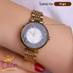ساعت ویتوریا زنانه فلزی صفحه سفید نگین آبی 3152 - Image 2