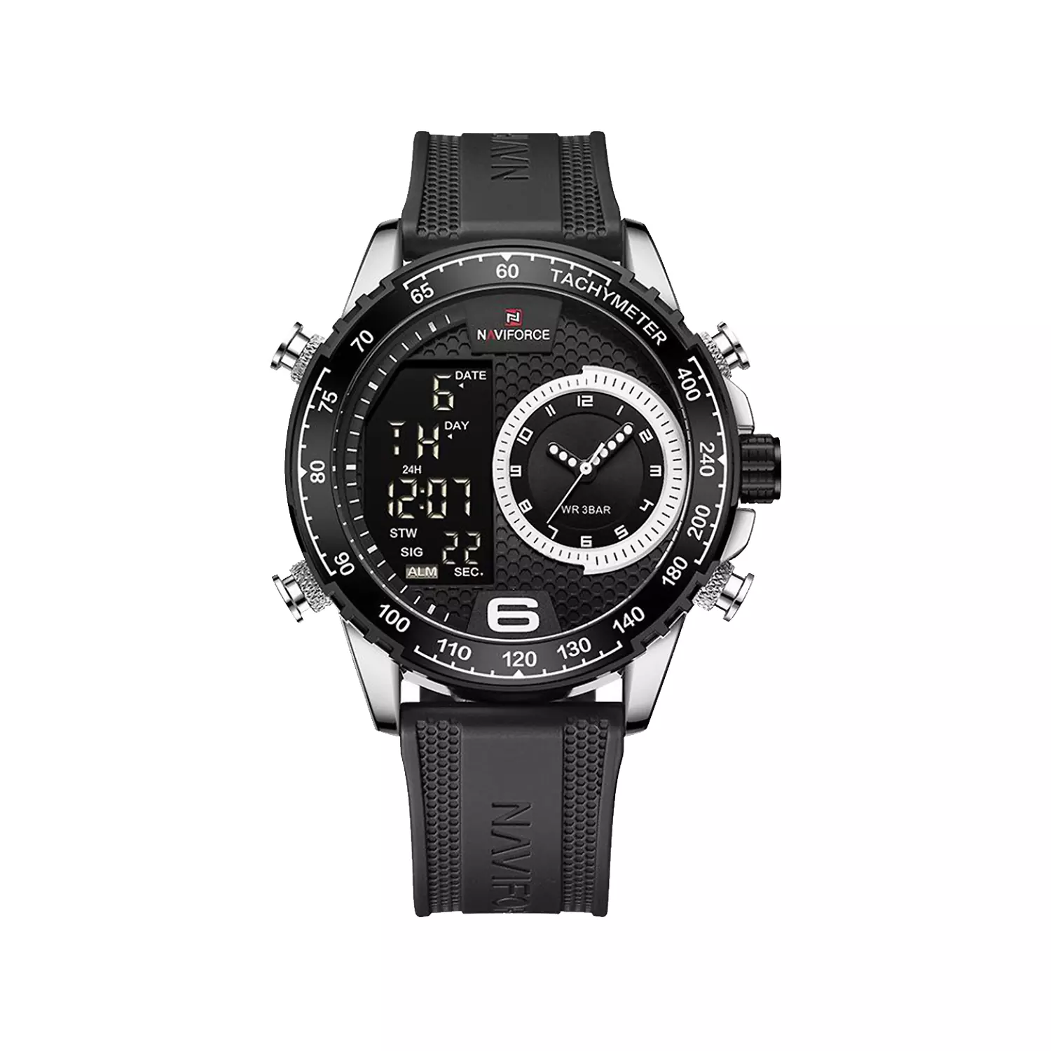 ساعت نیوی فورس مردانه بند رابر مشکی دو زمانه NF9199-S.W.BK 1 ساعت نیوی فورس مردانه بند رابر مشکی دو زمانه NF9199-S.W.BK