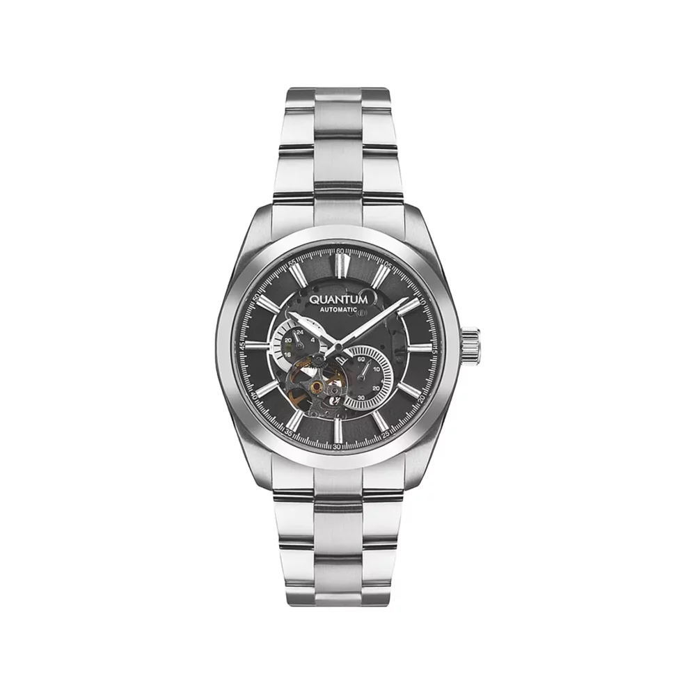 ساعت مچی کوانتوم فلزی نقره ای صفحه مشکی اتوماتیک QMG1132.350