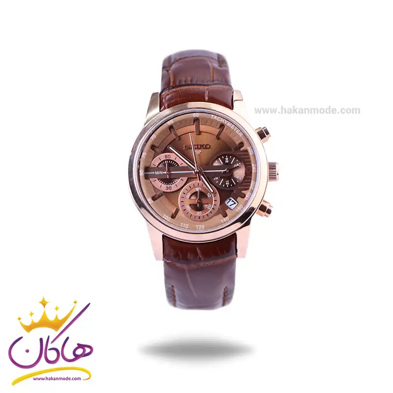 Seiko-VIP-watch-code-L-9233.121.webp ساعت مچی سیکو زنانه بند چرم قاب رزگلد کرنوگراف L9233/12 - Image 1