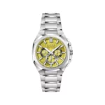 ساعت الکسا مردانه فلزی نقره ای صفحه زرد کرنوگراف 3012