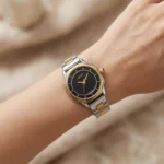 ساعت مچی اسپریت زنانه فلزی نقره ای طلایی صفحه مشکی L 4117/8